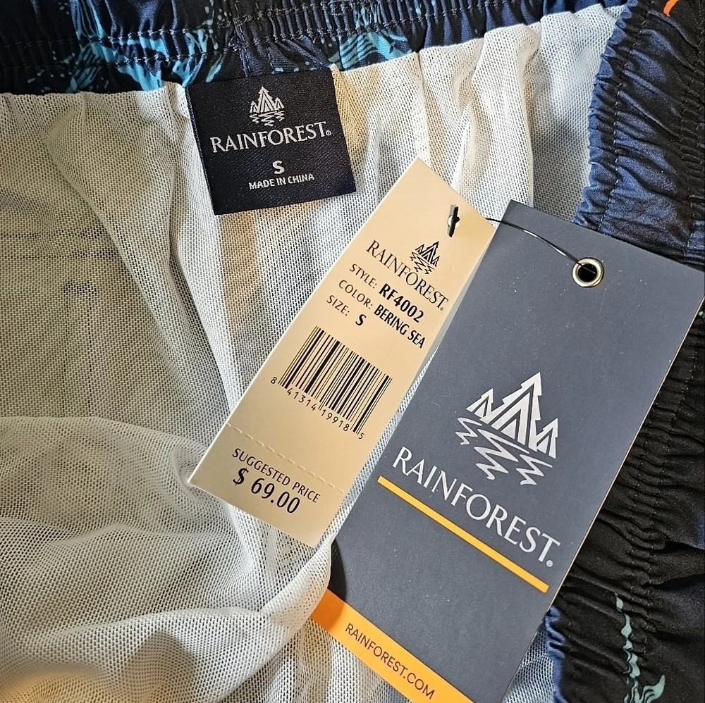 Rainforest Men's Catch Quick Dry Swim Trunks, Swordfish Navy Bering Sea